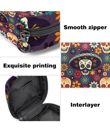 Portable Sugar Skulls & Flowers Sanitary Napkin Storage Bag | Menstruation Pad & Cup Pocket for Teens & Women - Buy Online on GoSupps.com