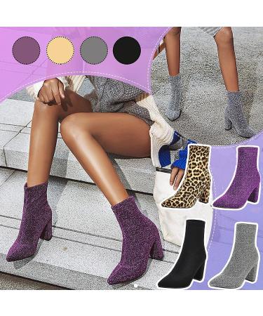 EKOUSN Women's Fashion Boots: Thick High Heel Short Boots with Velvet Detail - Pointed Toe Stretch Boots for Work, Riding, and Casual wear - Buy Online on GoSupps.com