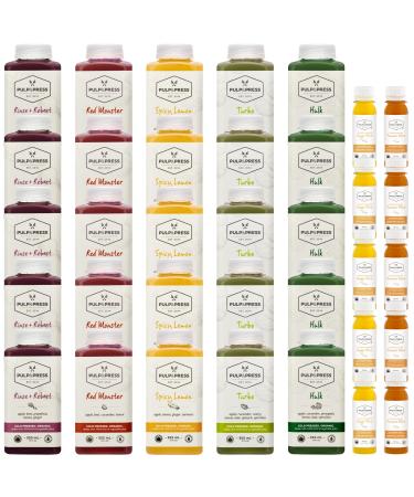 Pulp and Press Organic Juice Cleanse | Fresh Never Frozen | Organic Pulp and Press Organic Juice Cleanse 5-day | Organic Cold Pressed Juice & Wellness Shots | Raw Juice Gut Cleanse to Boost Immunity & Improve Gut Health | 5-day Detox Cleanse | 25 Juices 1