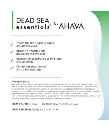 Dead Sea Essentials Smoothing Eye Cream for Dark Circles and Puffiness | Anti-Aging Serum with Minerals & Algae - Buy Online on GoSupps.com