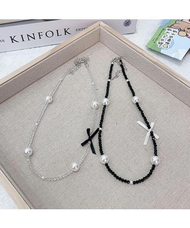 SOUTHJIELING Fashion Bowknot Pearl Crystal Choker Necklace - Clavicle Chain Beaded Solid Color Jewelry - Buy Online on GoSupps.com