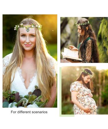 Handmade Woodland Flower Crown Headband for Wedding - Crystal Renaissance Elf Costume Accessory - White and Green - Buy Online on GoSupps.com
