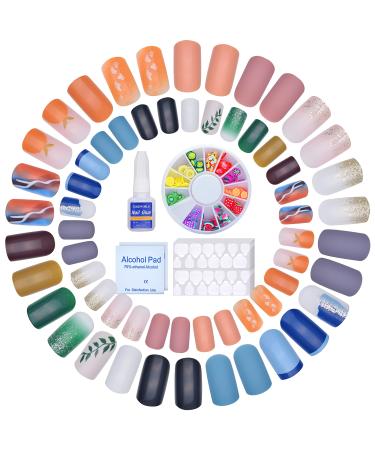 Press on Nails,Fake Fakes Nails Art Acrylic Nail Tips Gifts Set w/Adhesive Tabs,Glue,Cleaning Pads,Art Fimo,Stocking Stuffers Christmas Gifts for Women Mom Her Mother Wife Girlfriend (Type B)