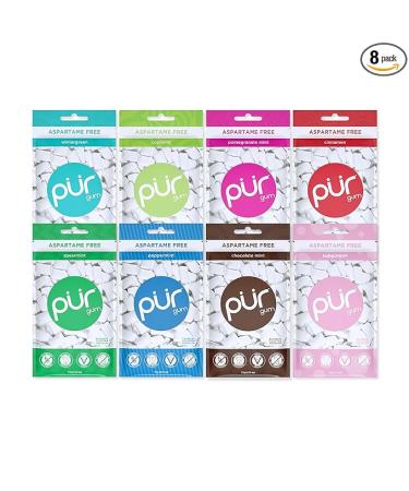 PUR Gum | Aspartame Free Chewing Gum | 100% Xylitol | Sugar Free, Vegan, Gluten Free & Keto Friendly | Natural Flavored Gum, Variety Pack, 55 Pieces (Pack of 8)