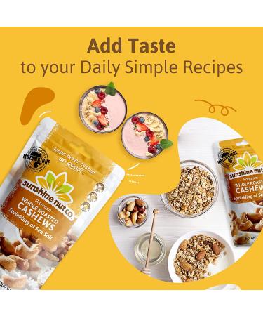 Sunshine Nuts Co. Whole Roasted Lightly Salted Cashews - Gluten Free, Peanut Free, Vegan Snack Packs - GMO Free - 2 Pack, 7 oz. Each - Buy Online on GoSupps.com