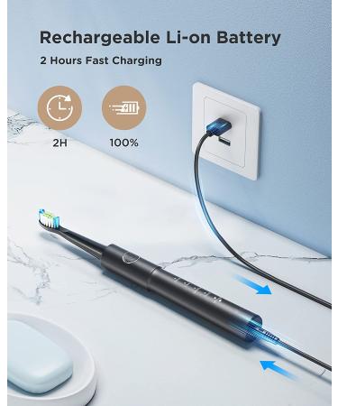 Electric Toothbrush with 5 Modes, 8 Heads, 40,000 VPM, IPX7 Waterproof, Timer - Rechargeable Sonic Toothbrush for Adults and Teens - Fast Charge, Long Battery Life, Portable - Black - Buy Online on GoSupps.com