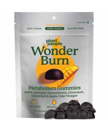 Plant People WonderBurn Metabolism & Cravings Control Gummies Zero Sugar Ripe Mango Flavor (60 Count)