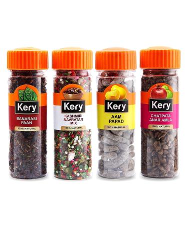 Kery Pachak Combo Navratan Mix Mukhwas Banarasi Mix Anar Amla Aam Papad Mango Slice Mouth Fresheners (4 Bottles) 490g_Packing May Vary
