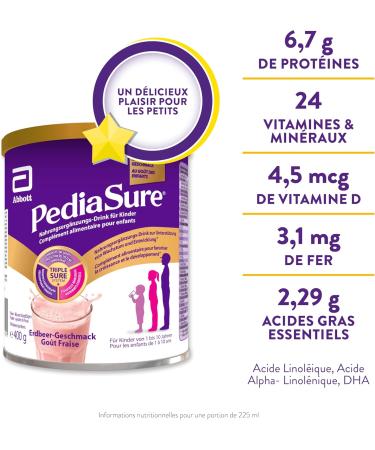 PediaSure Strawberry Shake - Food Supplement for Children - Shake with Multivitamins and Minerals Proteins and Omega 3 and 6 - Ages 1 Year + - 1 x 400 g - Buy Online on GoSupps.com