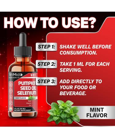 Tenmido Pumpkin Seed Oil Supplement - Liquid Drops 9in1 with Selenium Biotin Vitamin E Zinc Omega 3 Cranberry Curcumin and Corn Silk - 30ml 1 Fl Oz - Buy Online on GoSupps.com