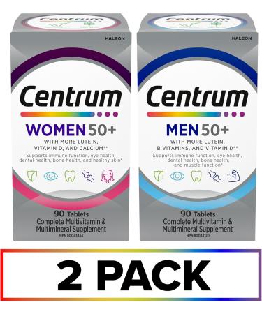 Centrum Men 50 Plus (90 Count) & Centrum Women 50 Plus (90 Count) Multivitamin/Multimineral Supplement Tablet Multi-Pack (2 Pack 180 Count) - Buy Online on GoSupps.com