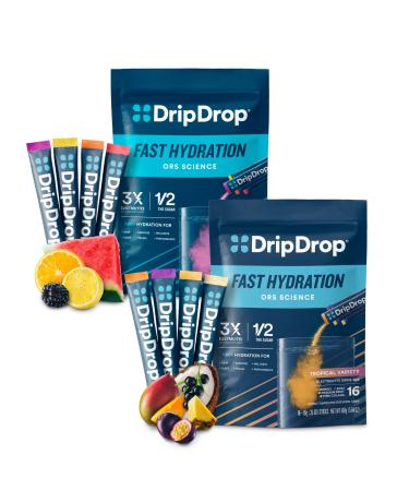 DripDrop Hydration - Electrolyte Powder Packets - Pi a Colada Mango A a Passion Fruit Watermelon Berry Lemon Orange - 32 Count