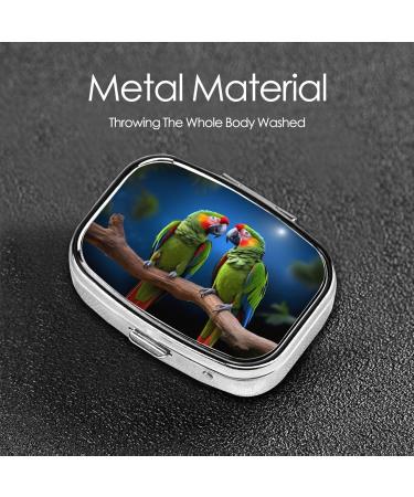 Parrots Printing Small Pill Case - Cute 2 Compartment Travel Pill Box Organizer for Purse & Pocket Gifts - Buy Online on GoSupps.com