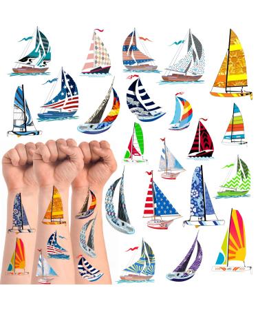 Sailboat Temporary Tattoos Stickers 15 Sheets 105 Pieces Nautical Themed Tattoos Stickers Party Decoration Supplies Party favors for Kids Adults