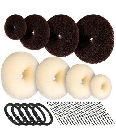 8pcs Hair Donut Bun Maker, FANDAMEI Hair Bun Maker Set with 4pcs Dark Brown &4pcs Beige Donut Bun Makers (2 extra-large, 2 large, 2 medium and 2 small), 5 pieces Hair Elastic Bands,20 pieces Hair Pins - Buy Online on GoSupps.com