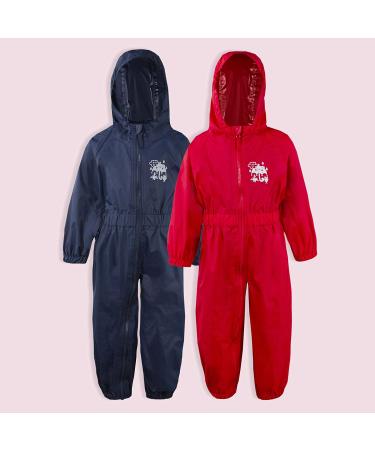 Metzuyan Unisex Baby Waterproof Puddle Rainsuit | All-In-One Dry Suit 12-18 Months | Red & Navy - Buy Online on GoSupps.com