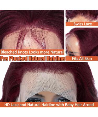 Burgundy 99j Lace Front Human Hair Wig 26 Inch | 180% Density Body Wave | Pre Plucked, Bleached Knots | for Black Women - Buy Online on GoSupps.com