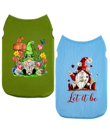 Spring summer dog shirt clothing-light dog vest clothing dwarf prints puppies t-shirt for party (tall green + blue) Large blue/green