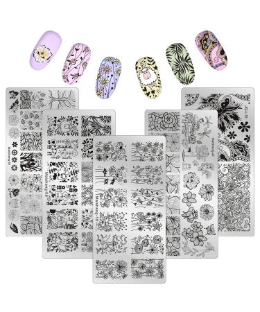 Niceneeded 5Pcs Nail Art Stamps for Nails Flower Nail Stamp Plate Leaf Stamp Kit For Women Girls Diy Decoration Nail Stamp Tools