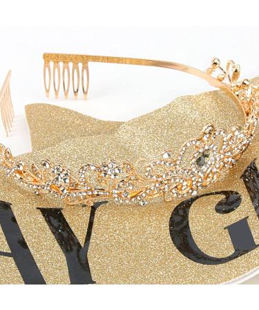 Aprince Birthday Crown & Sash Set | Rhinestone Tiara for Women & Girls | Gold Princess Queen Crown for Birthday & Prom - Buy Online on GoSupps.com