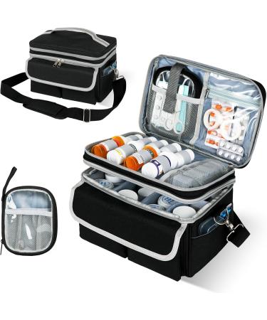 Medicine Storage Bag - Portable Pill Organizer & Travel Medication Bottle Holder - Black Classic First Aid Kit with Shoulder Strap - Buy Online on GoSupps.com
