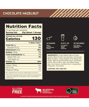 Optimum Nutrition Gold Standard Whey Protein Powder - Chocolate Hazelnut - 2lb (Pack of 1) - Buy Online on GoSupps.com