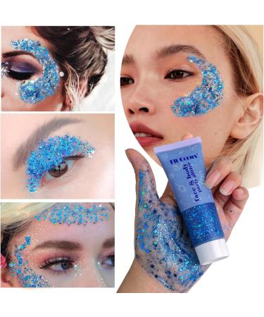 Buy 2 Pieces Mermaid Sequin Body Glitter Gel - Chunky Sparkling Makeup for Festivals & Birthdays | Includes Brushes - Blue - Buy Online on GoSupps.com