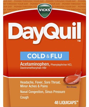 Vicks DayQuil LiquiCaps 48 Count - Cold & Flu Relief for Sore Throat, Fever, and Congestion - Non-Drowsy Formula - Pack of 1 - Buy Online on GoSupps.com