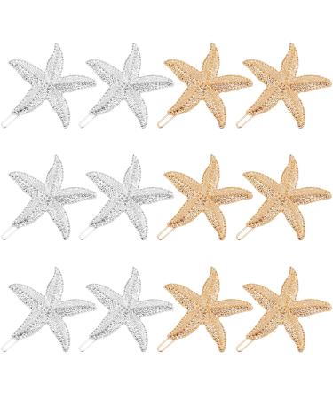 Freemloss 2 styles 12 pieces of Seestern hair clips bride hair clip metal seafare hair clip set women hair clips hair jewelry for girls beach parties wedding