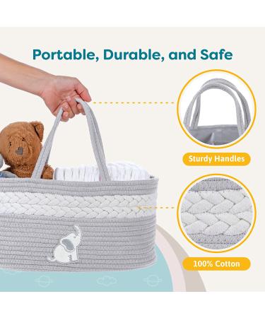 Cradle Star Diaper Caddy Organizer - 100% Cotton Rope Baby Basket with Compartments - Elephant Gray - Buy Online on GoSupps.com