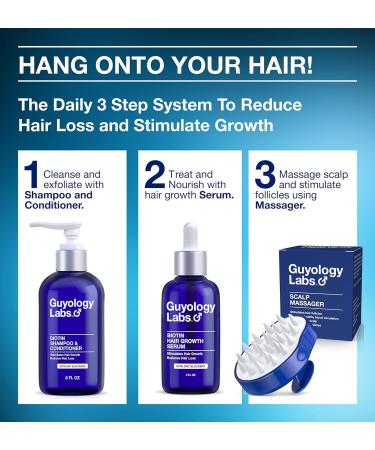 Guyology Labs Men's Anti Hair Loss Shampoo & Conditioner - Natural DHT Blockers, Biotin & Keratin for Growth & Thickening - Made in USA - Buy Online on GoSupps.com