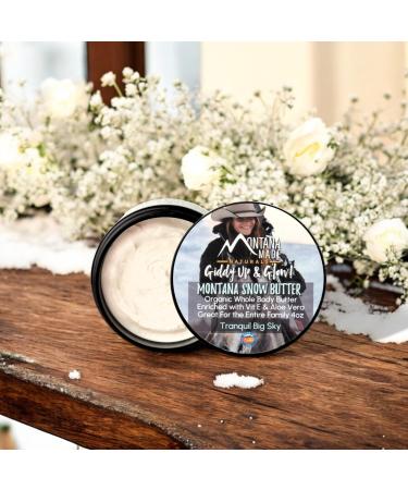 Montana Snow Butter Organic body butter Whipped Body Butter Dry Skin - Body Butter Cream Without Feeling Greasy - Whipped Shea Butter Cream for Skin Mango Coco Butter Cream (Tranquil Big Sky)