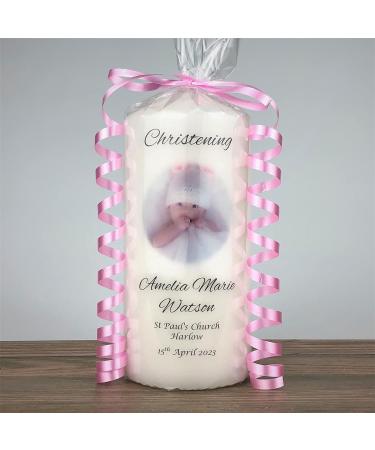 Personalised Christening Photo Candle - 7cm x 15cm White | Boy/Girl Baptism Keepsake - Buy Online on GoSupps.com