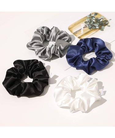 Silk Scrunchies for Hair - No Crease Hair Ties for Thick Curly Hair | Soft Ponytail Holders in White, Black, Navy, Gray - Buy Online on GoSupps.com