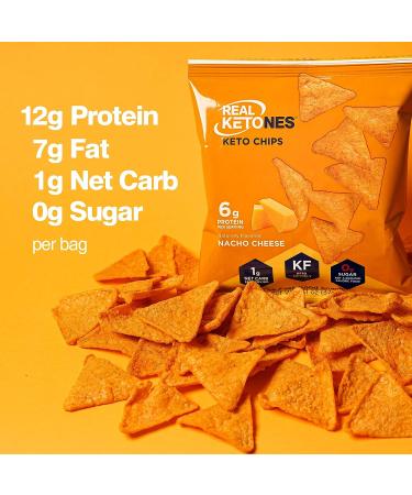 Real Ketones Keto Protein Chips with MCT - Nacho Cheese Flavor, 8 Pack - Low Carb Snack with Zero Sugar - Buy Online on GoSupps.com