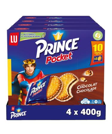 LU PRINCE - 4 Boxes of 10 sachets of 2 Prince Biscuits from LU Chocolat Pocket - Chocolate Filled Biscuits - Whole Wheat and Rich in Cereals - Ideal for Children's Snacks - Pack of 4x400g