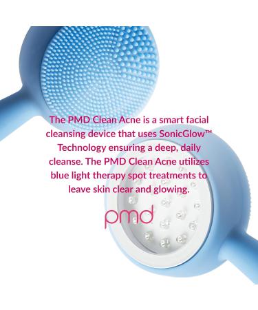 PMD Clean Acne - Smart Facial Cleansing Device with Silicone Brush & Acne-Fighting Blue Light Therapy Treatment - Waterproof - SonicGlow Vibration Technology - Clear Pores Blackheads and Acne - Buy Online on GoSupps.com