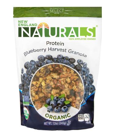 New England Naturals Organic Protein Blueberry Harvest Granola, 12 Ounce Pouch Non-GMO, USDA Organic, Kosher, Blueberry Harvest Granola Breakfast Cereal Blueberry Harvest 1 Count