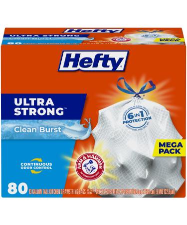Hefty Ultra Strong Tall Kitchen Trash Bags, Clean Burst Scent, 13 Gallon, 80 Count Clean Burst 80 Count