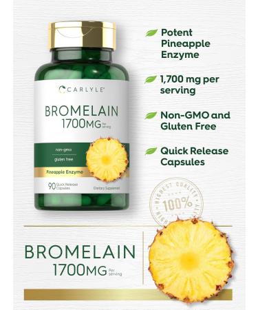 Carlyle Bromelain 1700 mg | 90 Capsules | Pineapple Enzyme Supplement | Non-GMO and Gluten Free - Buy Online on GoSupps.com