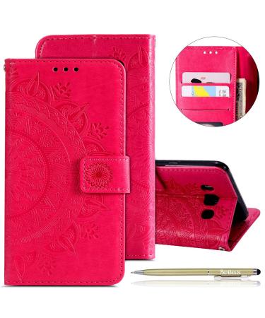 Herbests compatible with cell phone bag Galaxy J7 2016 Leder cover mandala flower pattern flip case folding shell leather bag Bookstyle cover wall pocket protective case Case cell phone case leather pocket red