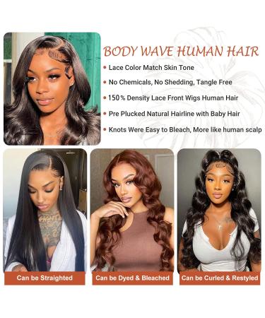 24 Inch Body Wave HD Lace Front Wig | Pre Plucked & Bleached Knots | 150% Density Human Hair | 13x4 Lace Frontal Wig for Black Women - Buy Online on GoSupps.com