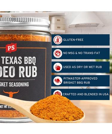 PS Seasoning Rodeo Rub: Texas-Style Brisket Dry Meat Rub for BBQ - Ideal for Steaks, Pork, Chicken, Beef - Perfect for Grilling, Smoking, or Baking - Buy Online on GoSupps.com