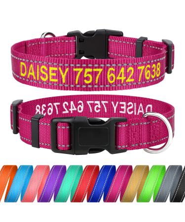 Tagme personalized dog collar for large dog with embroidered reflective nylon dog collar with pet name & telephone number hot pink xl XL (1 Pack) hot pink