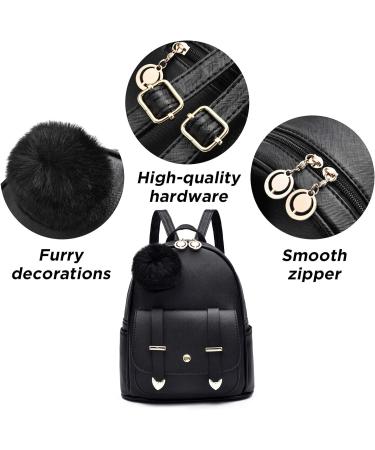 IHAYNER Girls Mini Fashion Backpack Purse | PU Leather Shoulder Bag with Pompom | Black - Buy Online on GoSupps.com