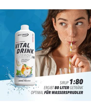 Best Body Nutrition Vital Drink Zerop - Sugar-Free Pear Melisse Beverage Concentrate - 1 Pack (1000ml) - Makes 80 Liters of Refreshing Drink - Buy Online on GoSupps.com