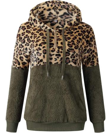 Bigfanshu Women's Tops Leopard Patchwork Long Sleeve Sweatshirt Pullover Shirt Blouse Green - Buy Online on GoSupps.com
