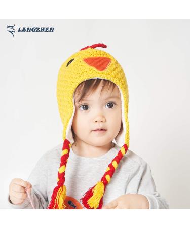 LANGZHEN Toddler Winter Hat Earflap Knit Cap Fleece Lined Beanie for Baby Boys Girls 1-2 Years - Yellow - Buy Online on GoSupps.com