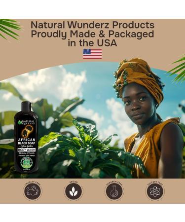 Natural Wunderz African Black Soap Body Wash 12oz Sulfate Free Vegan Cleanser with Shea Butter Soothing Detoxifying Shower Gel for Men & Women 12 Fl Oz (Pack of 1) African Black Soap - Buy Online on GoSupps.com