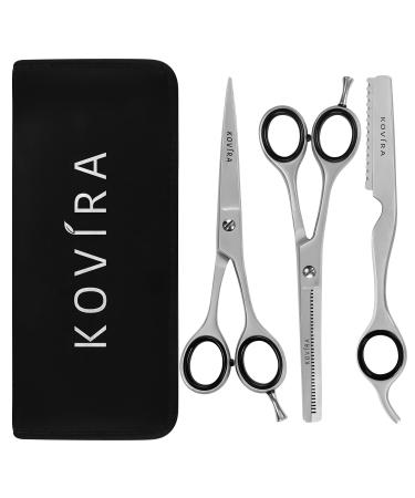 Kovira 3pc Professional Hair Cutting Scissor Set - 6.5 Inch/16.5cm Overall Length - Razor Sharp Hairdressing Scissors Texturising Thinning Shears and Thinning Razor - Japanese Stainless Steel Barber